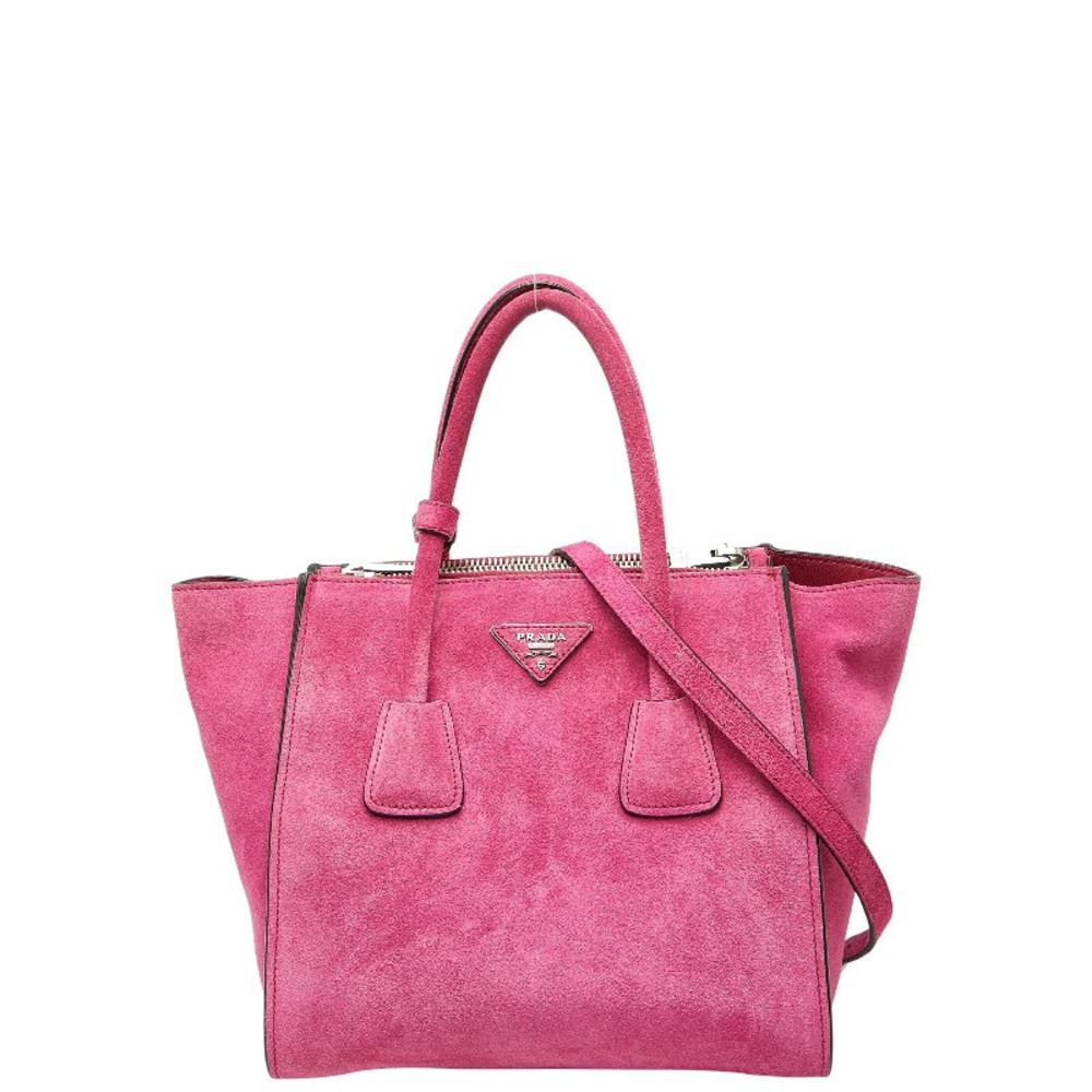 Prada Triangle Plate 2way Shoulder Bag Pink Suede